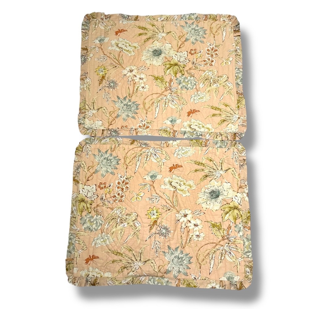 Set‎ of 2 Waverly Cape Coral Floral Stripe Quilted Queen Pillow Shams